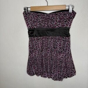 Mystic Y2K Purple Strapless Bubble Hem Top Whimsygoth Satin Ribbon Medium